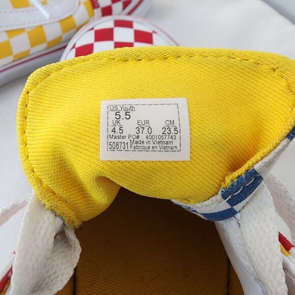 Vans Old Skool Checkerboard Red Yellow Blue Kids Sneakers Youth Size 5.5 - Picture 3 of 6